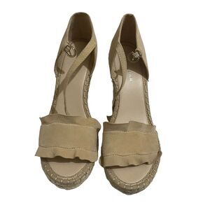 Marc Fisher Kickoff Espadrille Wedge Sandals Size 10 Tan Suede Ruffle